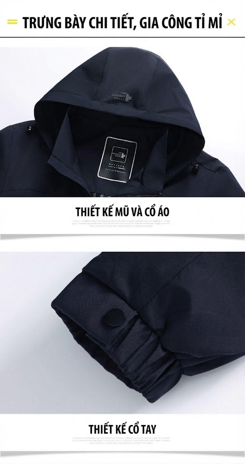 Áo Khoác Nam Mỏng Có Mũ Trùm Đầu Tháo Rời, Phong Cách Doanh Nhân Thanh Niên Màu Xám, Xanh Navy chi tiết 11