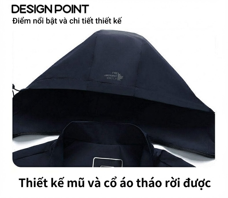 Áo Khoác Nam Mỏng Có Mũ Trùm Đầu Tháo Rời, Phong Cách Doanh Nhân Thanh Niên Màu Xám, Xanh Navy chi tiết 2