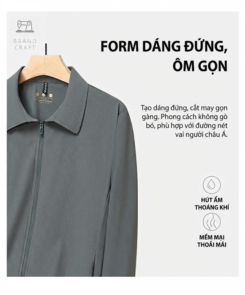 Áo Khoác Nam Mỏng Nhẹ Chống Nắng Thoáng Khí Kiểu Cán Bộ Màu Xám chi tiết 8