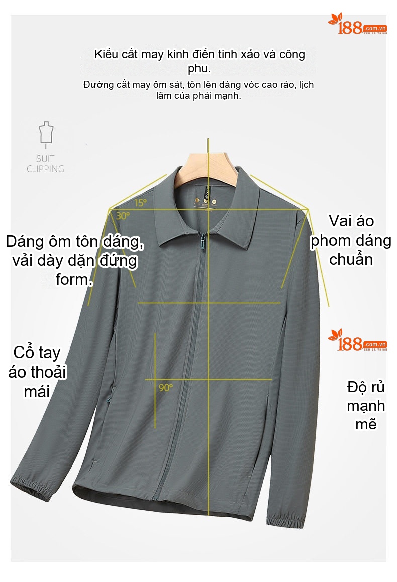 Áo Khoác Nam Mỏng Nhẹ Chống Nắng Thoáng Khí Kiểu Cán Bộ Màu Xám chi tiết 7