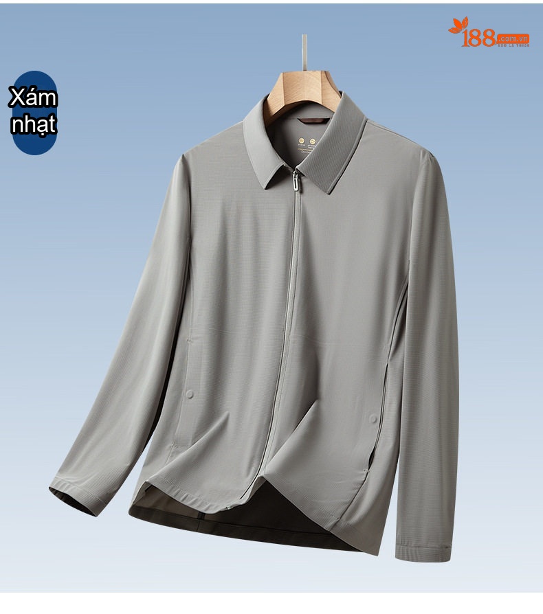 Áo Khoác Nam Mỏng Nhẹ Chống Nhăn Thoáng Khí Màu Xám, Trắng, Đen chi tiết 14