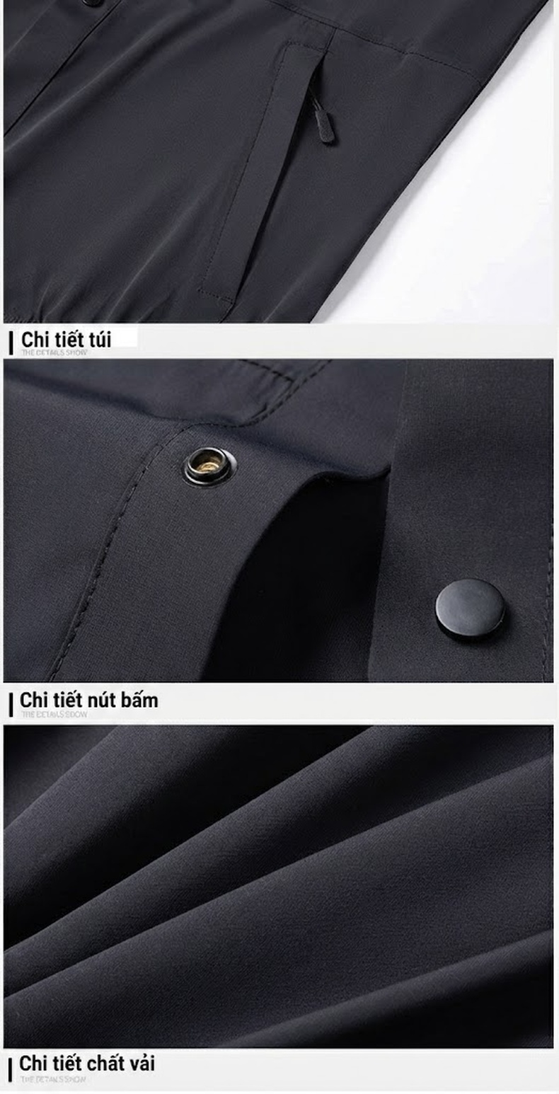 Áo Khoác Nam Mỏng Nhẹ Thoáng Khí Chống Nắng Màu Đen chi tiết 10