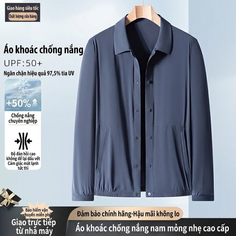 Áo Khoác Nam Mỏng Nhẹ Thoáng Khí Chống Nắng Màu Đen