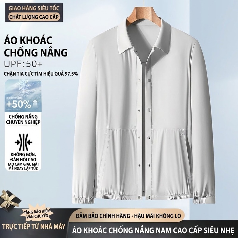 Áo Khoác Nam Mỏng Nhẹ Thoáng Khí Chống Nắng Màu Đen