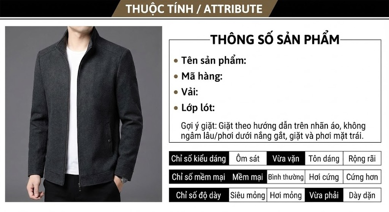 Áo Khoác Nam Mùa Thu Đông Dáng Ôm Vừa Vặn, Cổ Trụ, Khóa Kéo, Màu Xanh Navy chi tiết 7