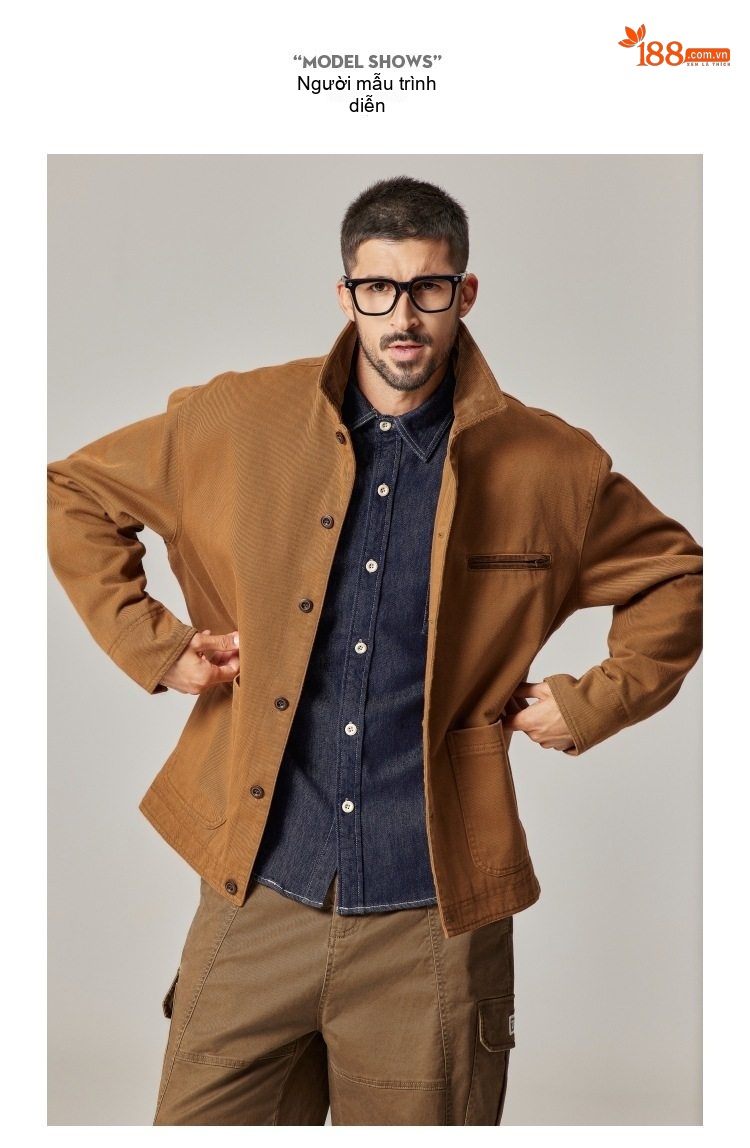 Áo Khoác Nam Nữ Vải Canvas Retro Detroit Phong Cách Mỹ Màu Nâu, Kem chi tiết 6