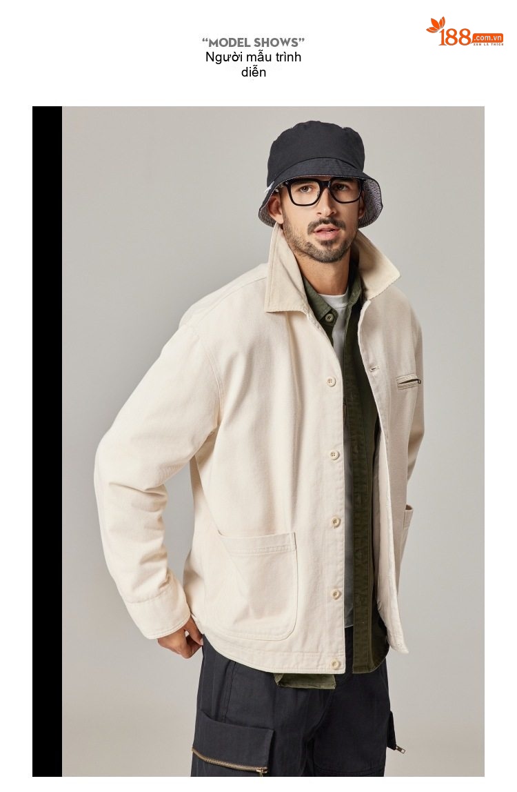 Áo Khoác Nam Nữ Vải Canvas Retro Detroit Phong Cách Mỹ Màu Nâu, Kem chi tiết 13