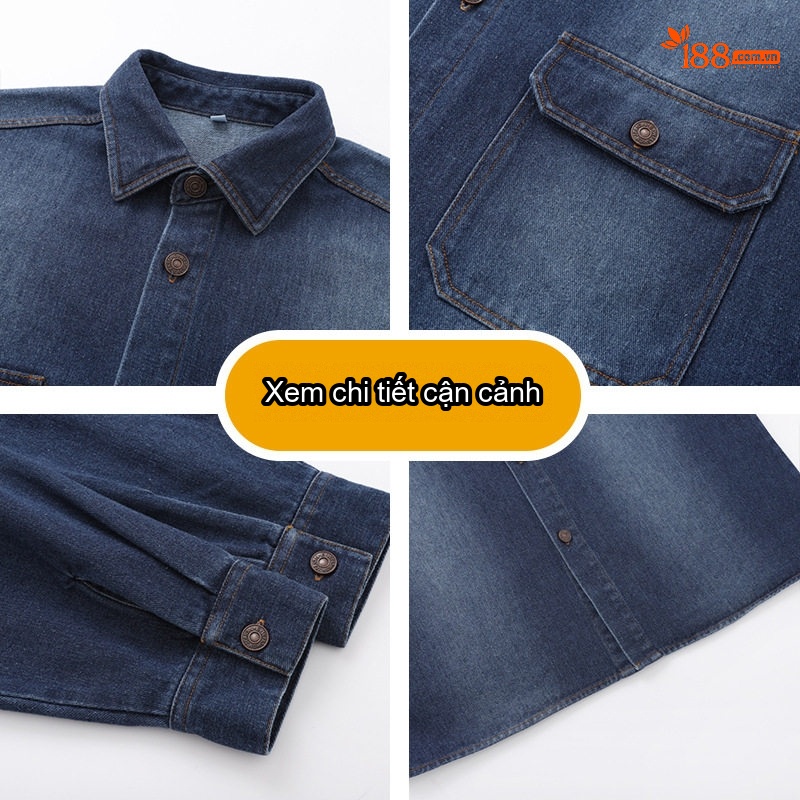 Áo Khoác Nam Tay Dài Cổ Bẻ Kiểu Jean Form Rộng Màu Xanh Dương