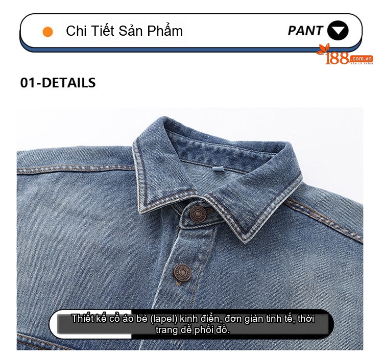 Áo Khoác Nam Tay Dài Cổ Bẻ Kiểu Jean Form Rộng Màu Xanh Dương chi tiết 10