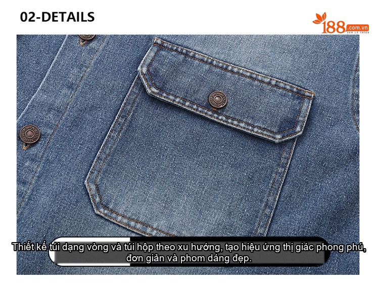 Áo Khoác Nam Tay Dài Cổ Bẻ Kiểu Jean Form Rộng Màu Xanh Dương chi tiết 11