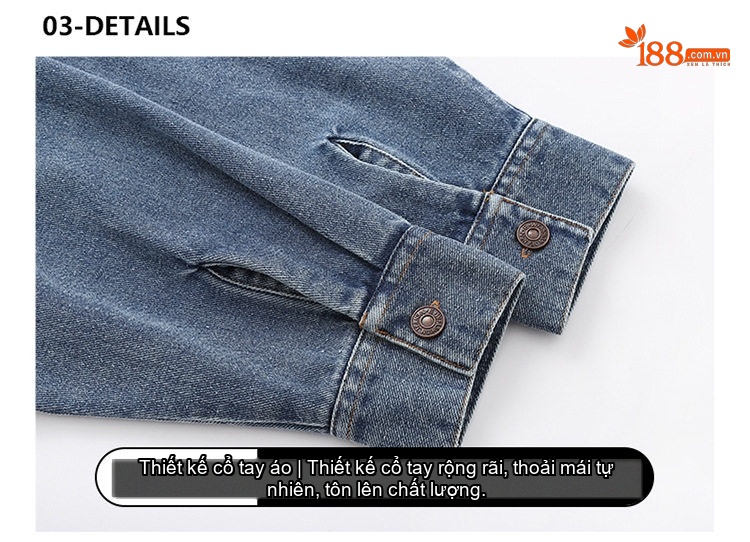 Áo Khoác Nam Tay Dài Cổ Bẻ Kiểu Jean Form Rộng Màu Xanh Dương chi tiết 12