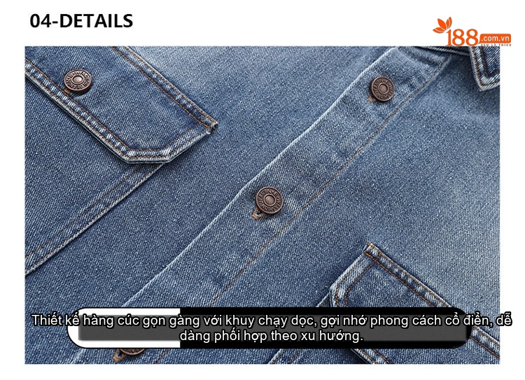 Áo Khoác Nam Tay Dài Cổ Bẻ Kiểu Jean Form Rộng Màu Xanh Dương chi tiết 13
