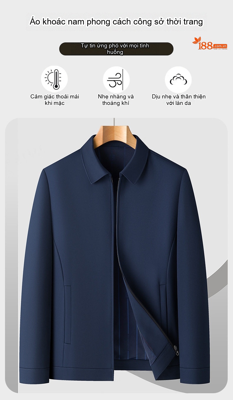 Áo Khoác Nam Thương Hiệu Dáng Bomber Chất Vải Mịn Màu Đỏ Rượu, Kem, Xanh Navy, Xám... chi tiết 1