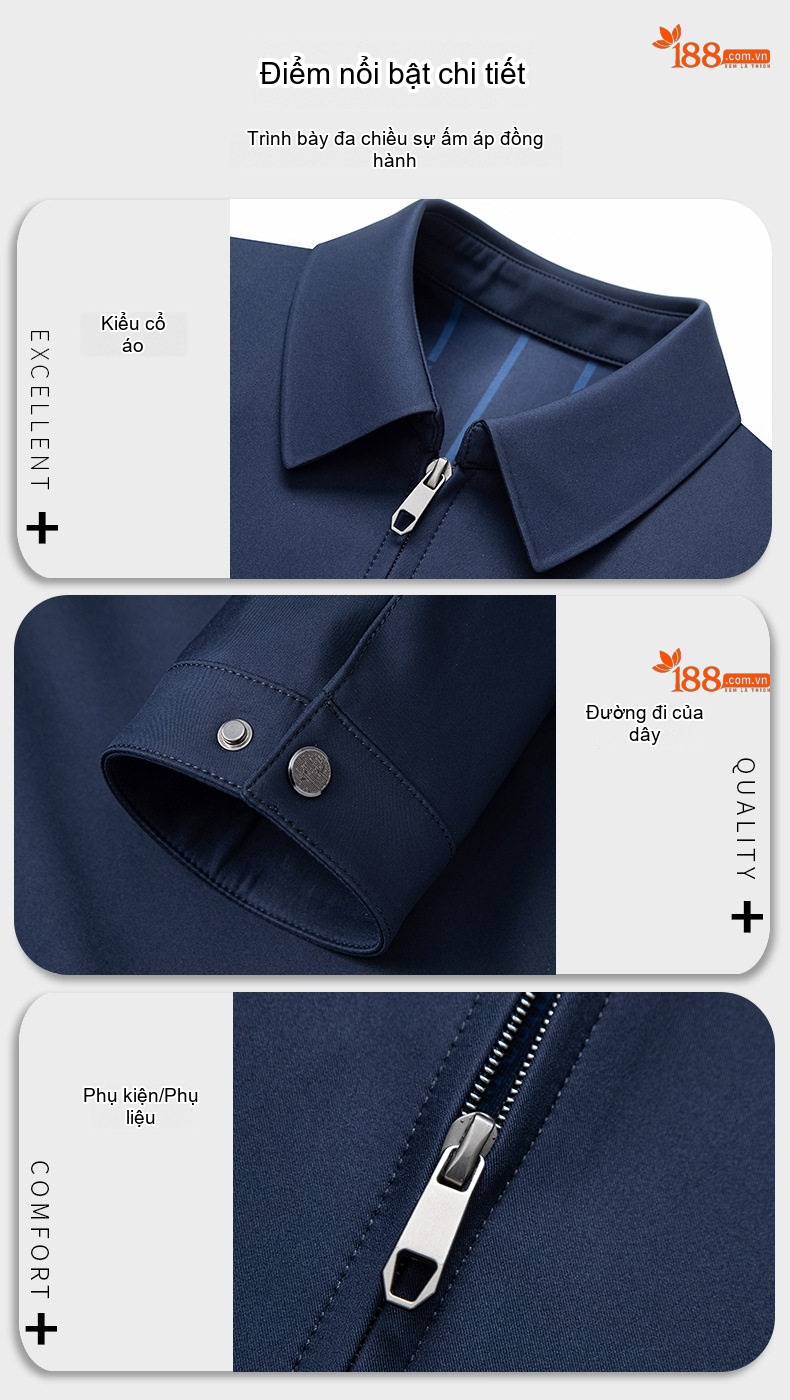 Áo Khoác Nam Thương Hiệu Dáng Bomber Chất Vải Mịn Màu Đỏ Rượu, Kem, Xanh Navy, Xám... chi tiết 3