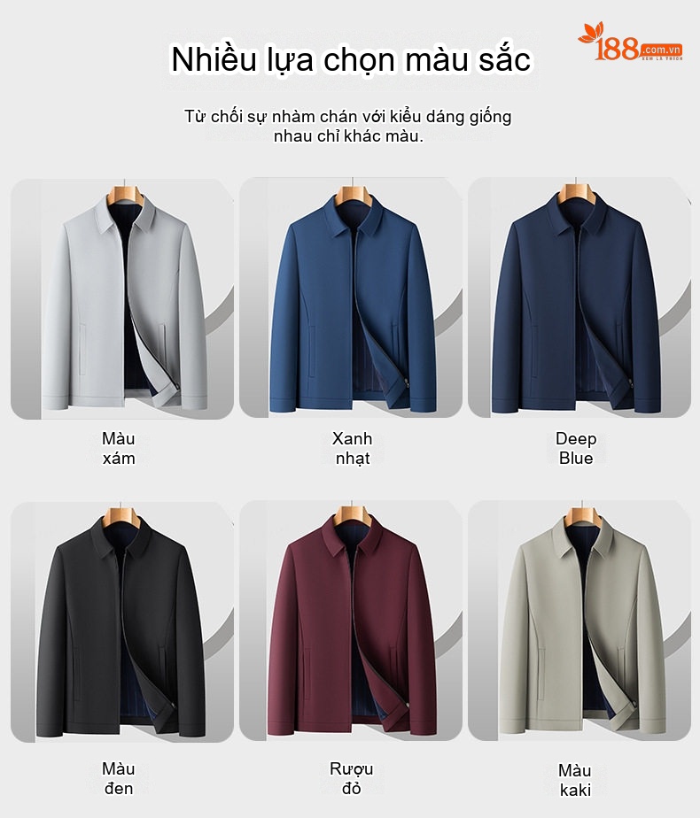 Áo Khoác Nam Thương Hiệu Dáng Bomber Chất Vải Mịn Màu Đỏ Rượu, Kem, Xanh Navy, Xám... chi tiết 4