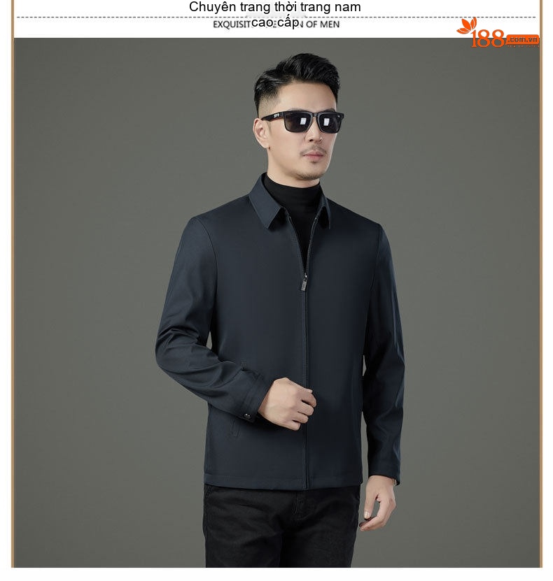 Áo Khoác Nam Trung Niên Công Sở Dáng Suông Khóa Kéo Chất Liệu Lụa Tằm Màu Xanh Navy, Be chi tiết 10