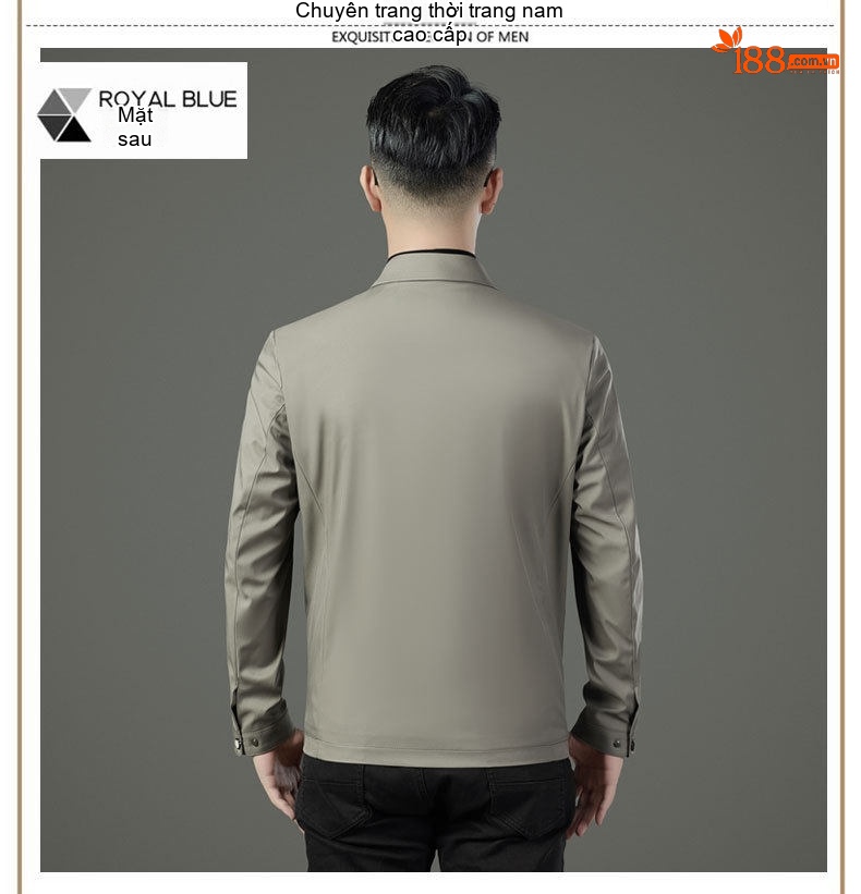 Áo Khoác Nam Trung Niên Công Sở Dáng Suông Khóa Kéo Chất Liệu Lụa Tằm Màu Xanh Navy, Be chi tiết 12