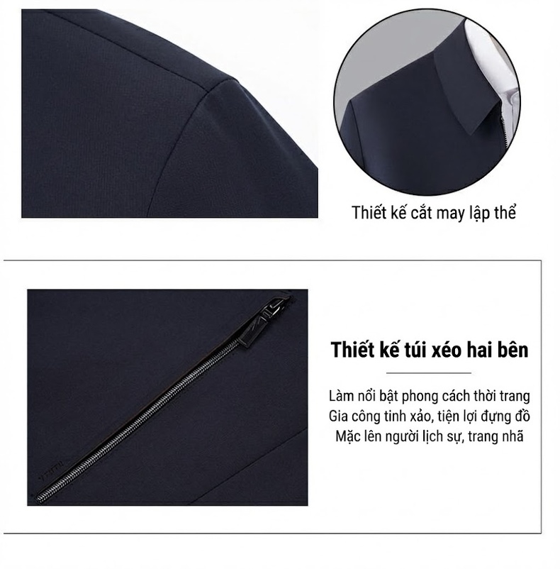Áo Khoác Nam Trung Niên Dáng Bomber Chất Liệu Tơ Tằm Chống Nhăn Màu Xanh Navy, Xám chi tiết 4