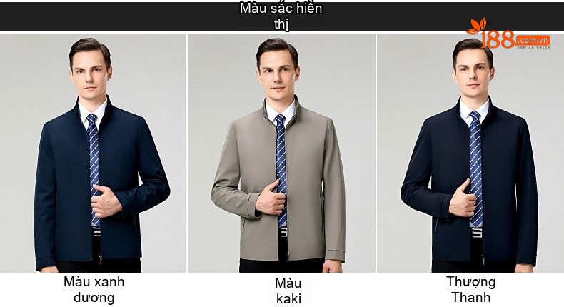 Áo Khoác Nam Trung Niên Dáng Suông Vải Dệt Màu Xanh Navy, Xám chi tiết 6