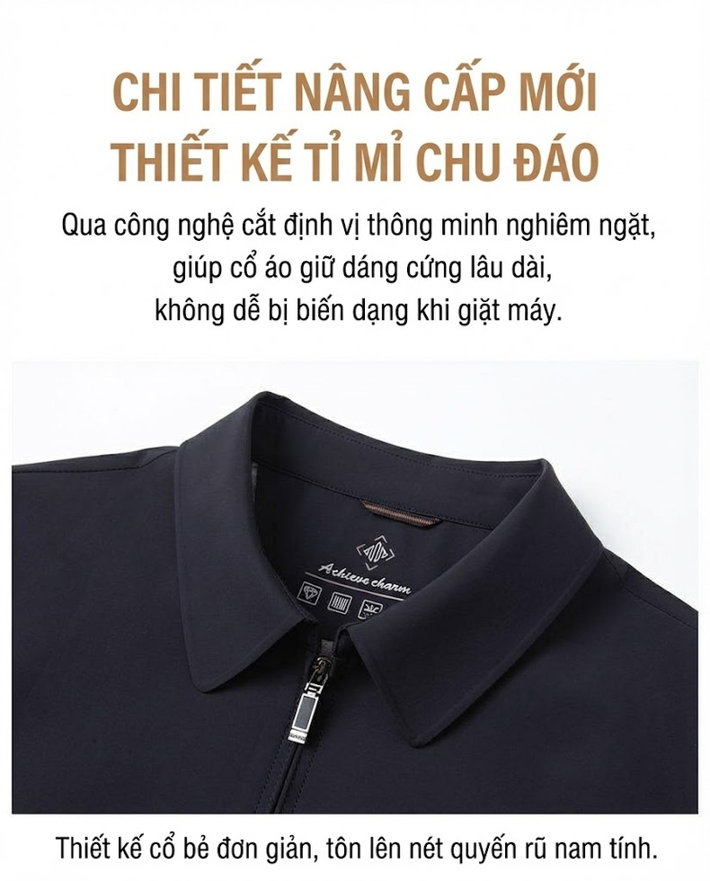 Áo Khoác Nam Trung Niên Thu Đông Dáng Rộng Cổ Bẻ Khóa Kéo Màu Xanh Navy chi tiết 5