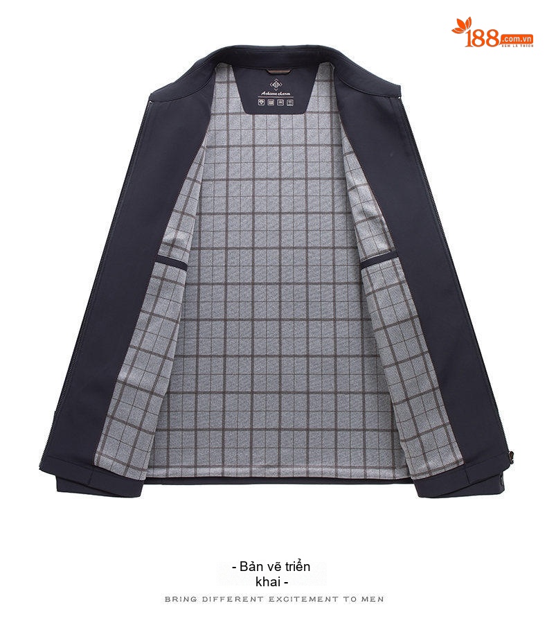 Áo Khoác Nam Trung Niên Thu Đông Dáng Rộng Cổ Bẻ Khóa Kéo Màu Xanh Navy chi tiết 10
