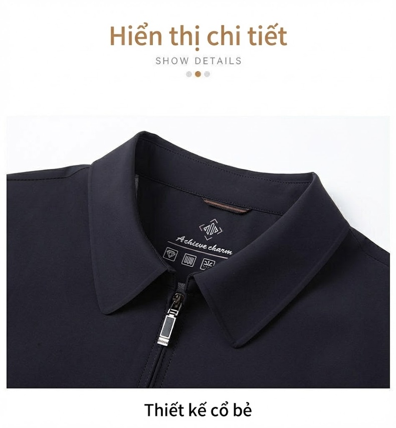 Áo Khoác Nam Trung Niên Thu Đông Dáng Rộng Cổ Bẻ Khóa Kéo Màu Xanh Navy chi tiết 12