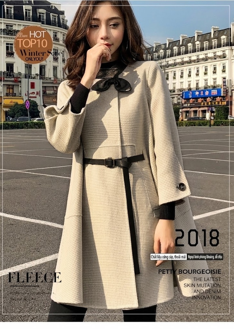 Áo Khoác Nữ Cape Dáng Dài Vừa Chất Liệu Lông Cừu Phong Cách Tiểu Thư Màu Xám, Kem chi tiết 1