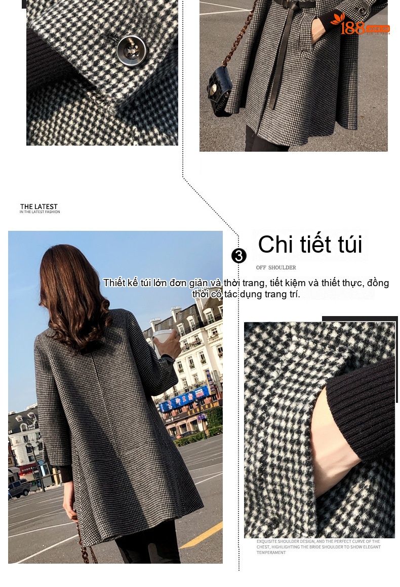 Áo Khoác Nữ Cape Dáng Dài Vừa Chất Liệu Lông Cừu Phong Cách Tiểu Thư Màu Xám, Kem chi tiết 6