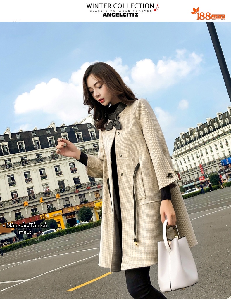 Áo Khoác Nữ Cape Dáng Dài Vừa Chất Liệu Lông Cừu Phong Cách Tiểu Thư Màu Xám, Kem chi tiết 11