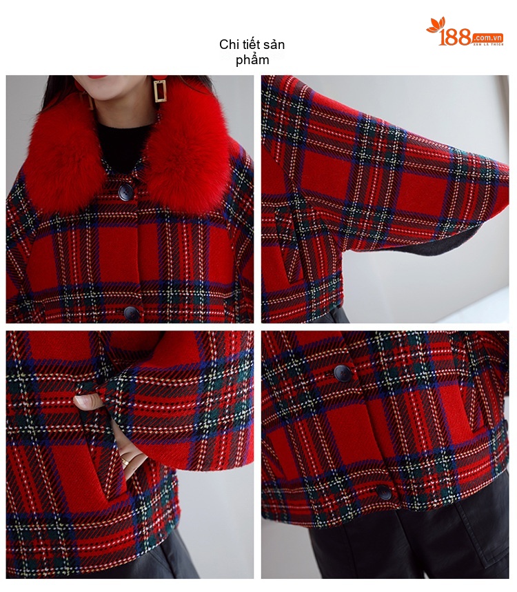 Áo Khoác Nữ Cape Lông Cổ Họa Tiết Kẻ Caro chi tiết 21