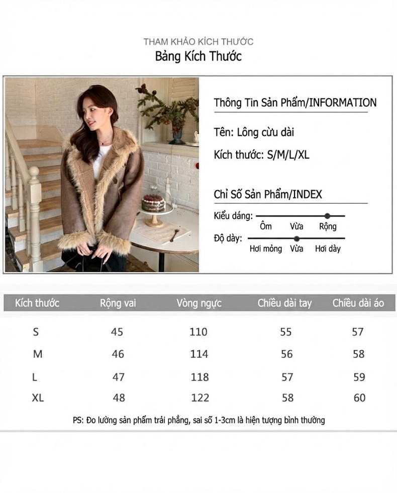 Áo Khoác Nữ Da Mờ Lót Lông Dày Dặn Cổ Lông Kiểu Ngắn Màu Nâu chi tiết 5