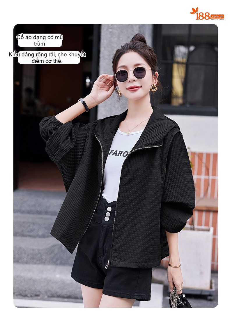 Áo Khoác Nữ Dáng Ngắn Có Mũ Trùm Đầu Thiết Kế Rộng Phong Cách Hàn Quốc Màu Xanh Olive, Nâu chi tiết 3
