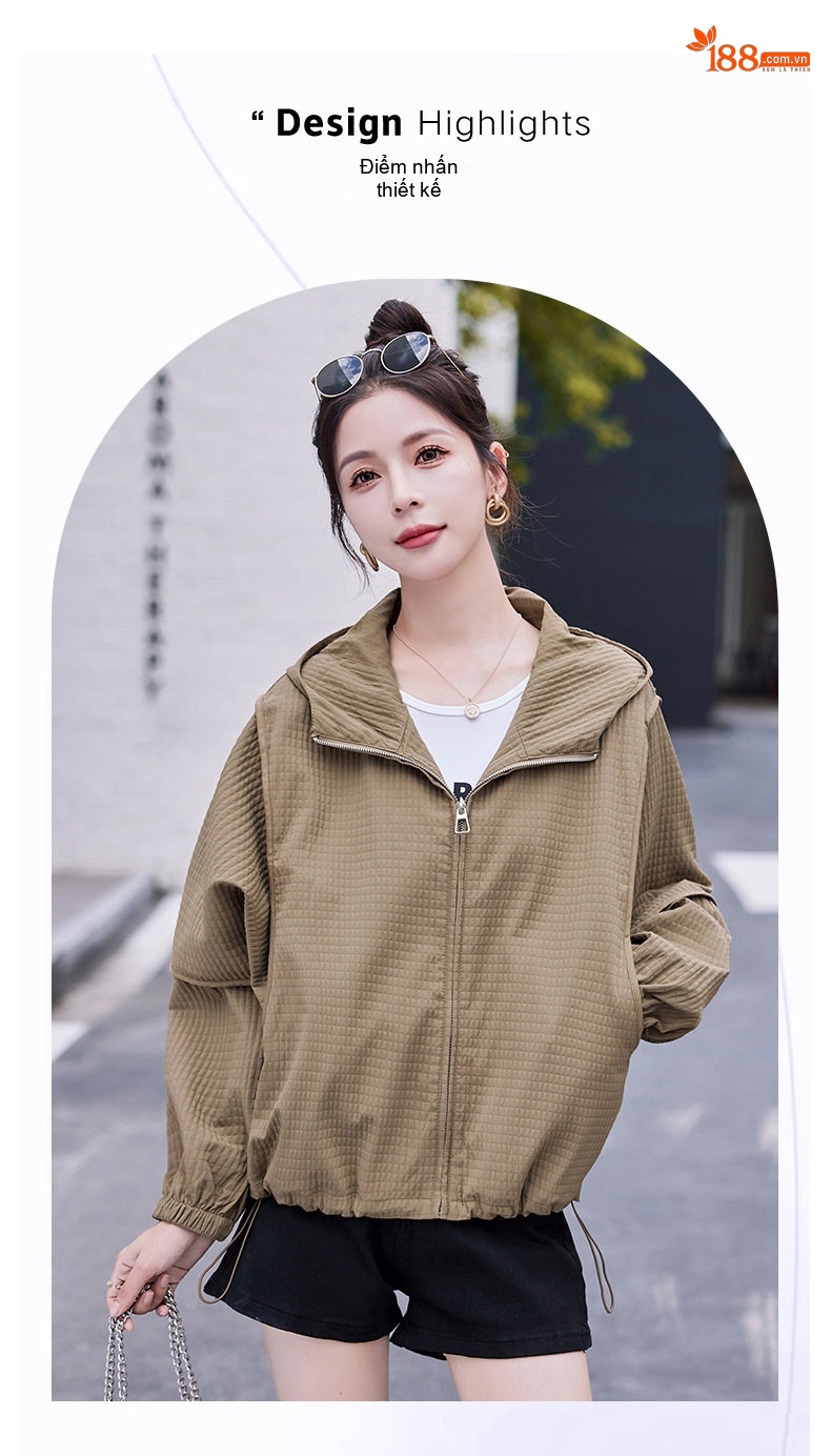 Áo Khoác Nữ Dáng Ngắn Có Mũ Trùm Đầu Thiết Kế Rộng Phong Cách Hàn Quốc Màu Xanh Olive, Nâu chi tiết 5