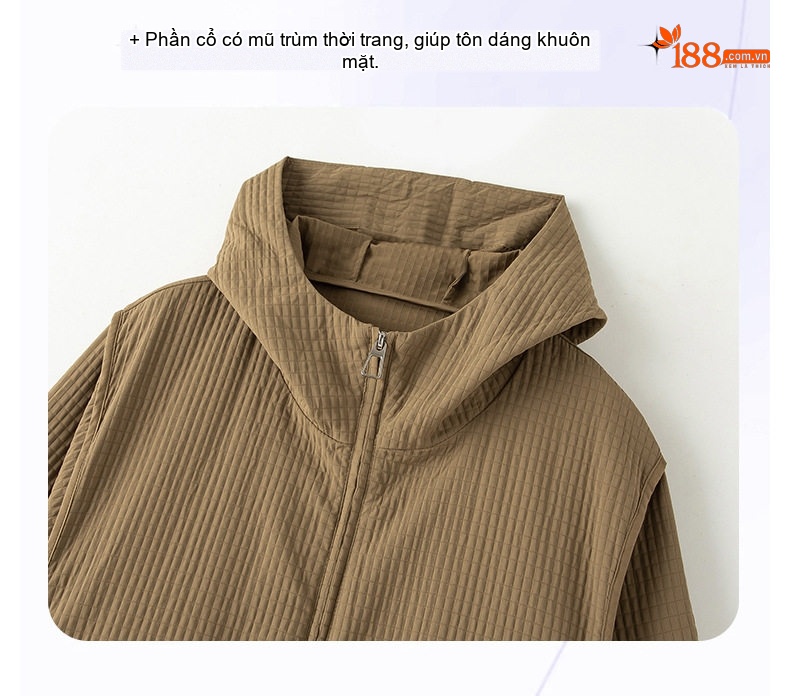 Áo Khoác Nữ Dáng Ngắn Có Mũ Trùm Đầu Thiết Kế Rộng Phong Cách Hàn Quốc Màu Xanh Olive, Nâu chi tiết 6