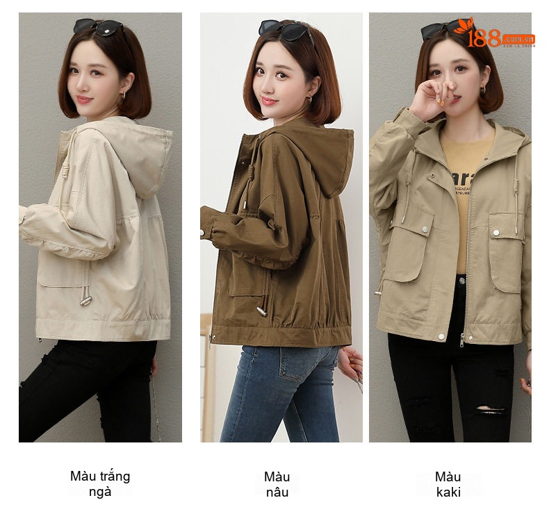 Áo Khoác Nữ Dáng Ngắn Thiết Kế Có Mũ Trùm Đầu Phong Cách Thu Đông Màu Be, Nâu chi tiết 9