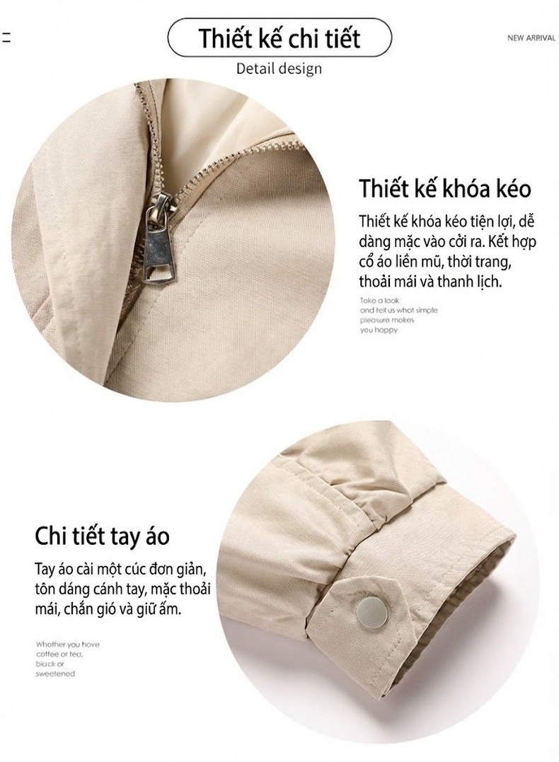 Áo Khoác Nữ Dáng Ngắn Thiết Kế Có Mũ Trùm Đầu Phong Cách Thu Đông Màu Be, Nâu chi tiết 5