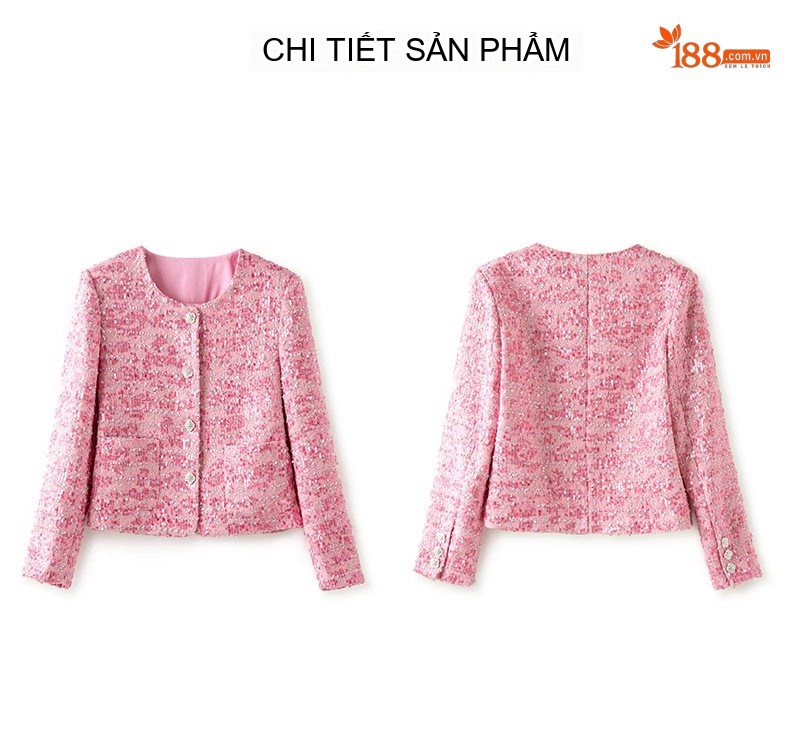Áo Khoác Nữ Dệt Thô Tweed Lấp Lánh Thiết Kế Tiểu Thư Sang Trọng Màu Hồng chi tiết 14