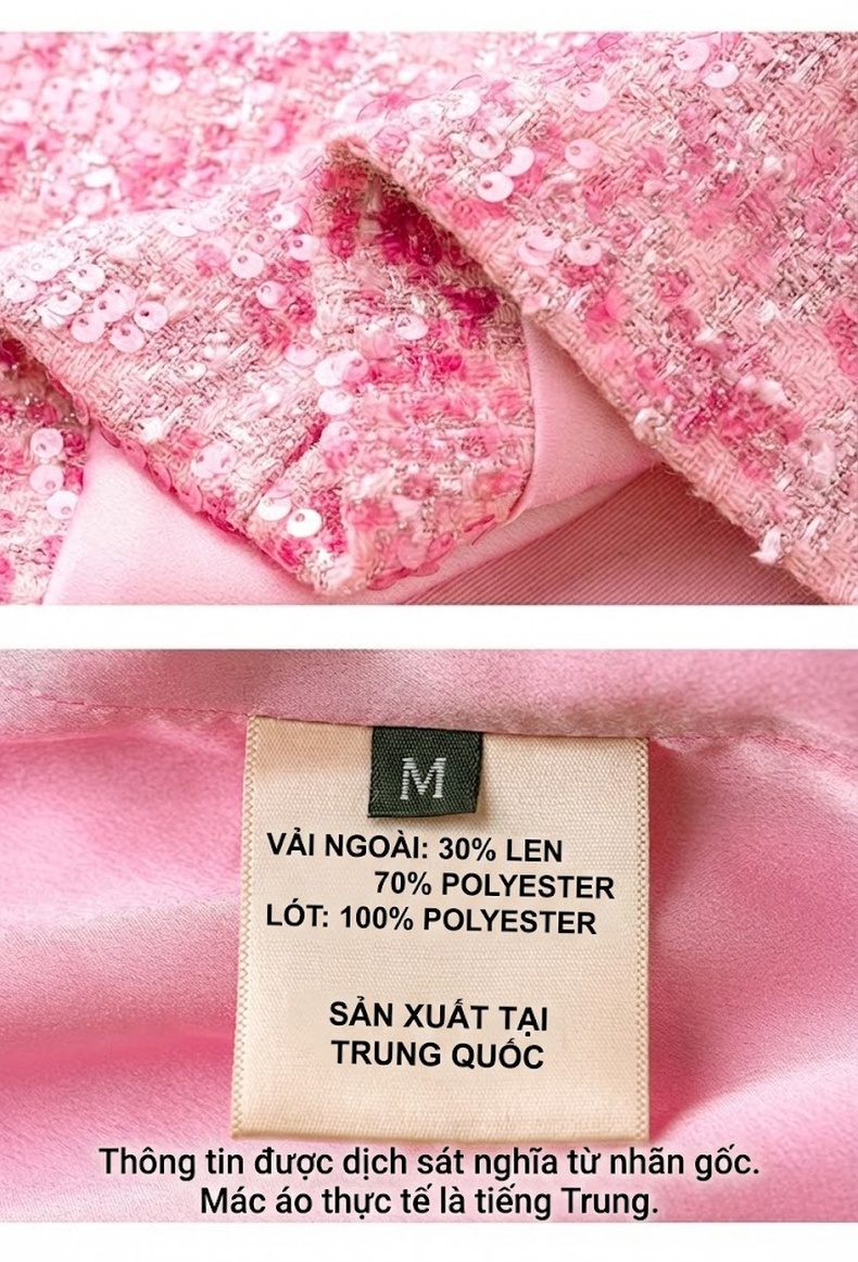 Áo Khoác Nữ Dệt Thô Tweed Lấp Lánh Thiết Kế Tiểu Thư Sang Trọng Màu Hồng chi tiết 17