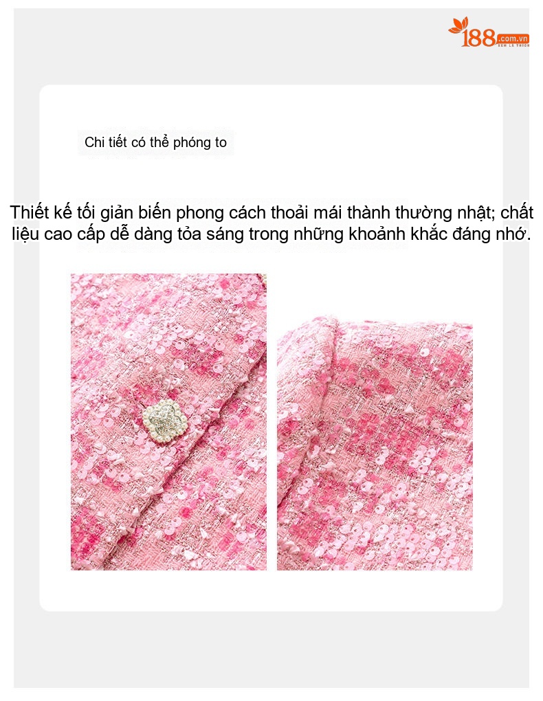 Áo Khoác Nữ Dệt Thô Tweed Lấp Lánh Thiết Kế Tiểu Thư Sang Trọng Màu Hồng chi tiết 5