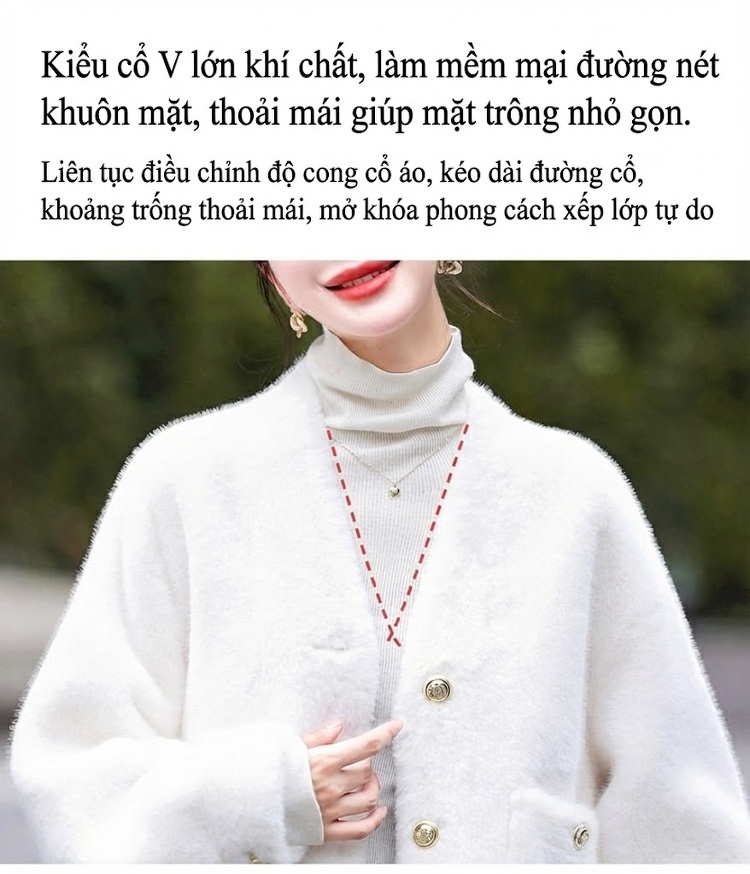 Áo Khoác Nữ Kiểu Croptop V Cổ Giả Lông Chồn Dáng Ngắn Dày Dặn Màu Nâu, Trắng chi tiết 9