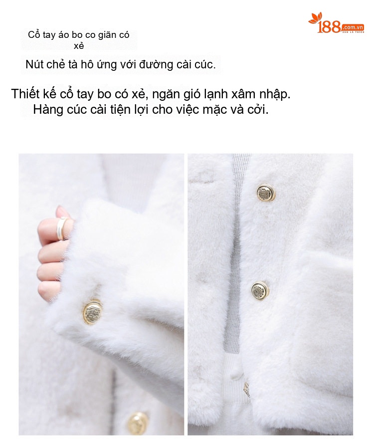 Áo Khoác Nữ Kiểu Croptop V Cổ Giả Lông Chồn Dáng Ngắn Dày Dặn Màu Nâu, Trắng chi tiết 11