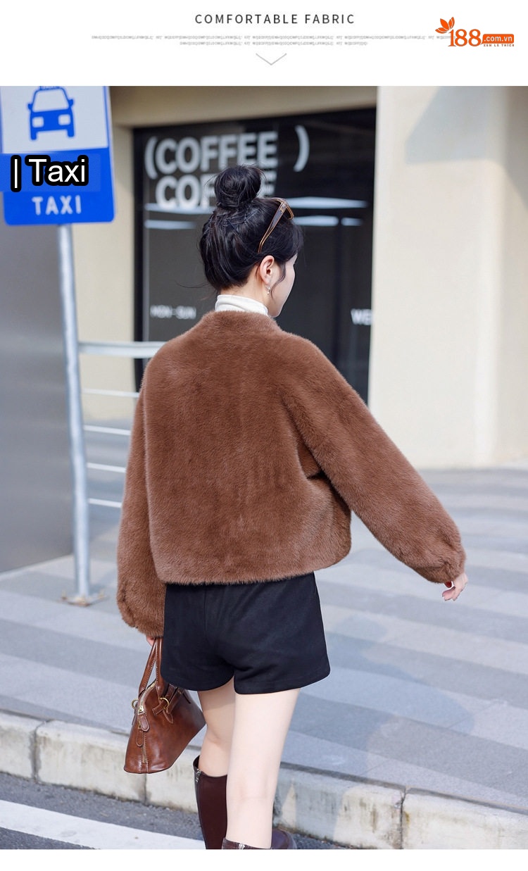 Áo Khoác Nữ Kiểu Croptop V Cổ Giả Lông Chồn Dáng Ngắn Dày Dặn Màu Nâu, Trắng chi tiết 35