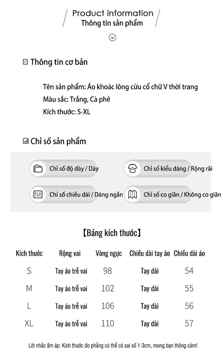 Áo Khoác Nữ Kiểu Croptop V Cổ Giả Lông Chồn Dáng Ngắn Dày Dặn Màu Nâu, Trắng chi tiết 17