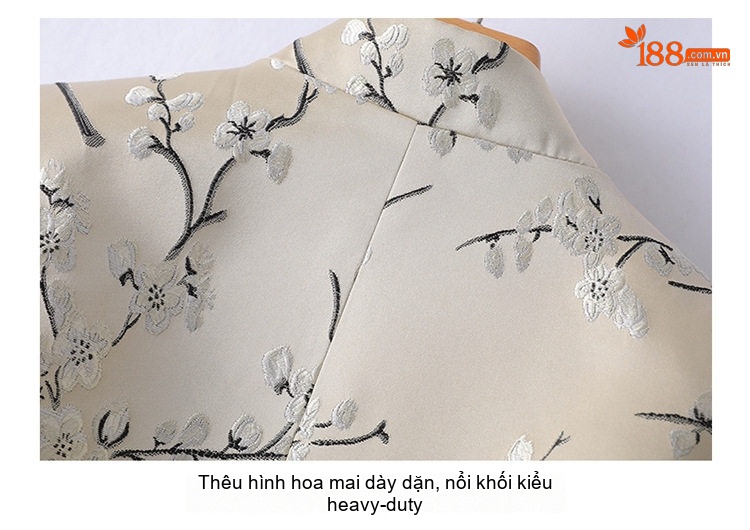 Áo Khoác Nữ Kiểu Trung Quốc Thêu Hoa Jacquard Cổ Trụ Phong Cách Retro Màu Kem chi tiết 4