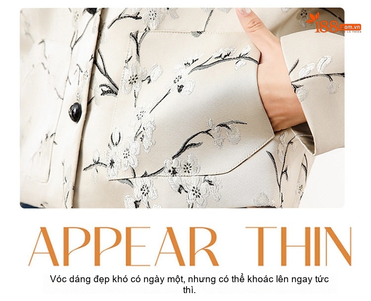 Áo Khoác Nữ Kiểu Trung Quốc Thêu Hoa Jacquard Cổ Trụ Phong Cách Retro Màu Kem chi tiết 7