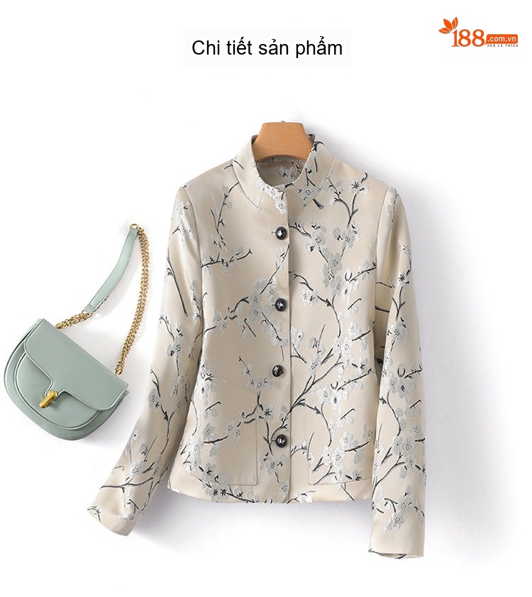 Áo Khoác Nữ Kiểu Trung Quốc Thêu Hoa Jacquard Cổ Trụ Phong Cách Retro Màu Kem chi tiết 21