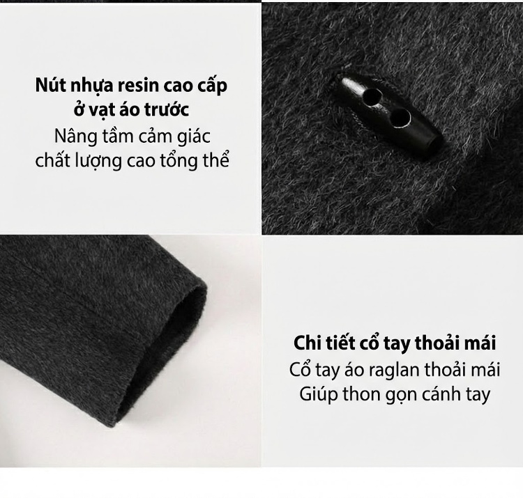 Áo Khoác Nữ Lông Cừu Dáng Rộng Dài Vừa Kèm Khăn Choàng Màu Xám, Kem, Nâu chi tiết 11