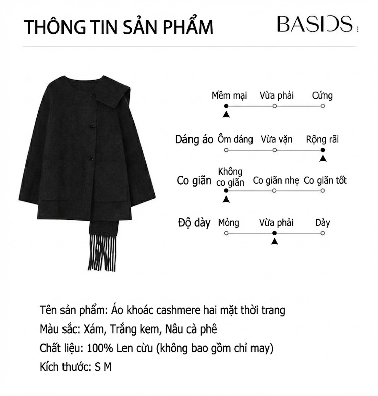 Áo Khoác Nữ Lông Cừu Dáng Rộng Dài Vừa Kèm Khăn Choàng Màu Xám, Kem, Nâu chi tiết 14