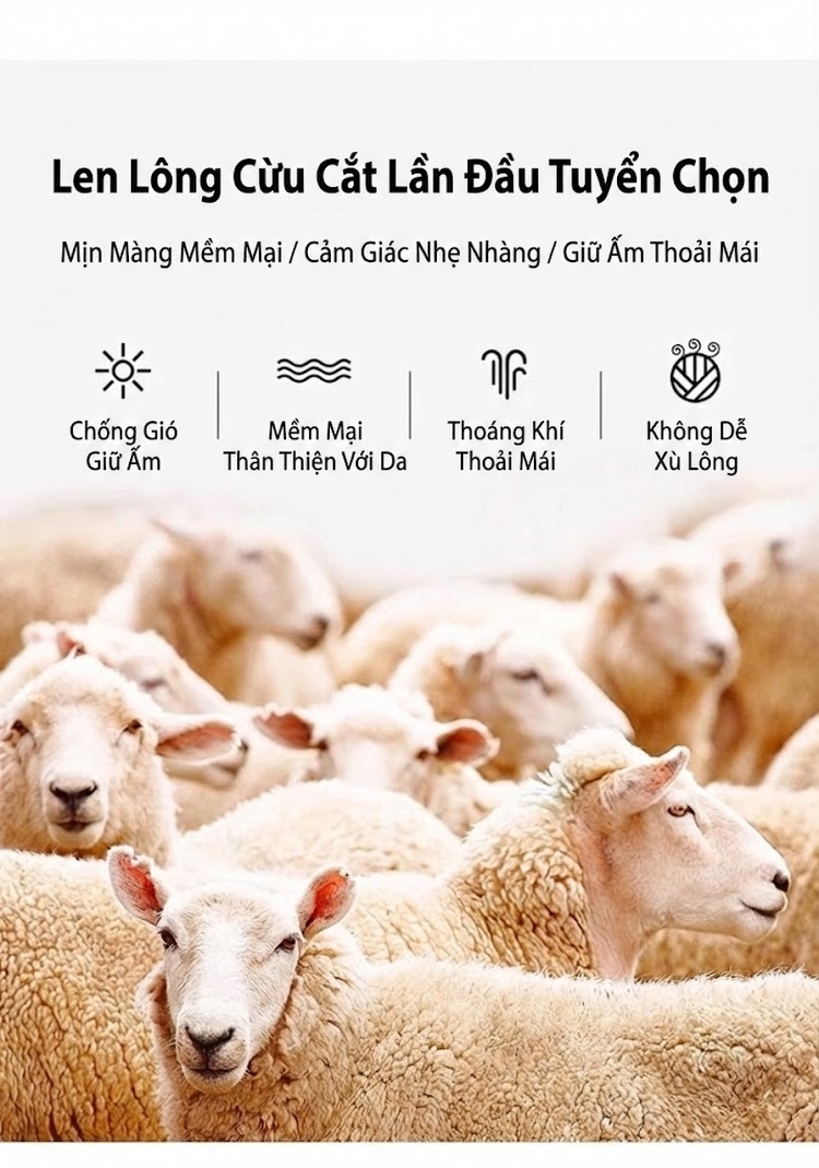 Áo Khoác Nữ Lông Cừu Dáng Rộng Dài Vừa Kèm Khăn Choàng Màu Xám, Kem, Nâu chi tiết 7