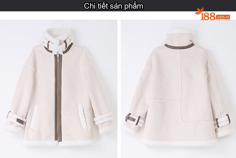 Áo Khoác Nữ Lông Cừu Non Lót Nhung Dày Dặn Phong Cách Tiểu Thư Màu Be, Nâu, Xanh Rêu chi tiết 33